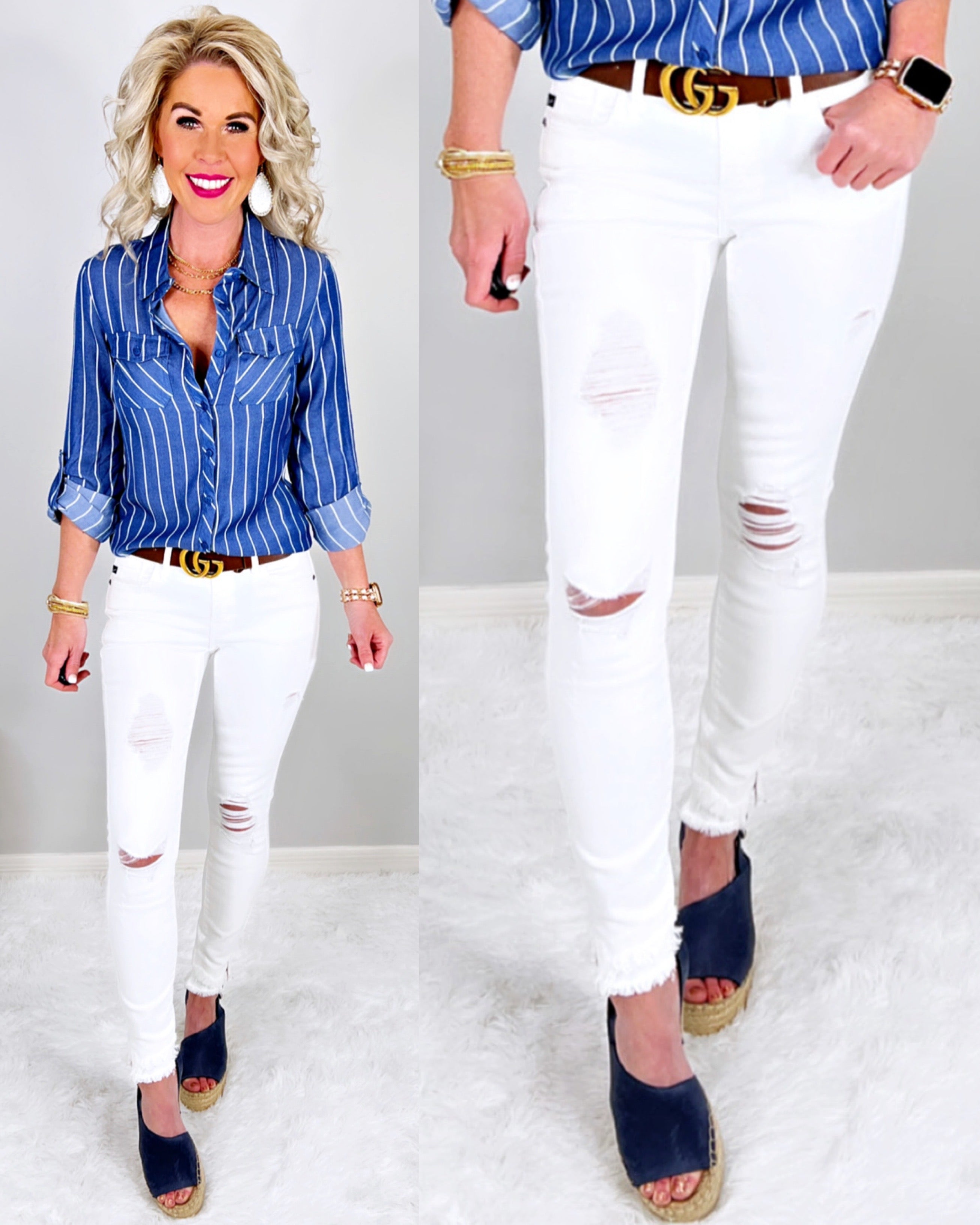 Kristy Raw Hem Jeans - White-ripped skinny jeans-privityboutique-Privity Boutique, Women’s Fashion Boutique in Mesa, Arizona