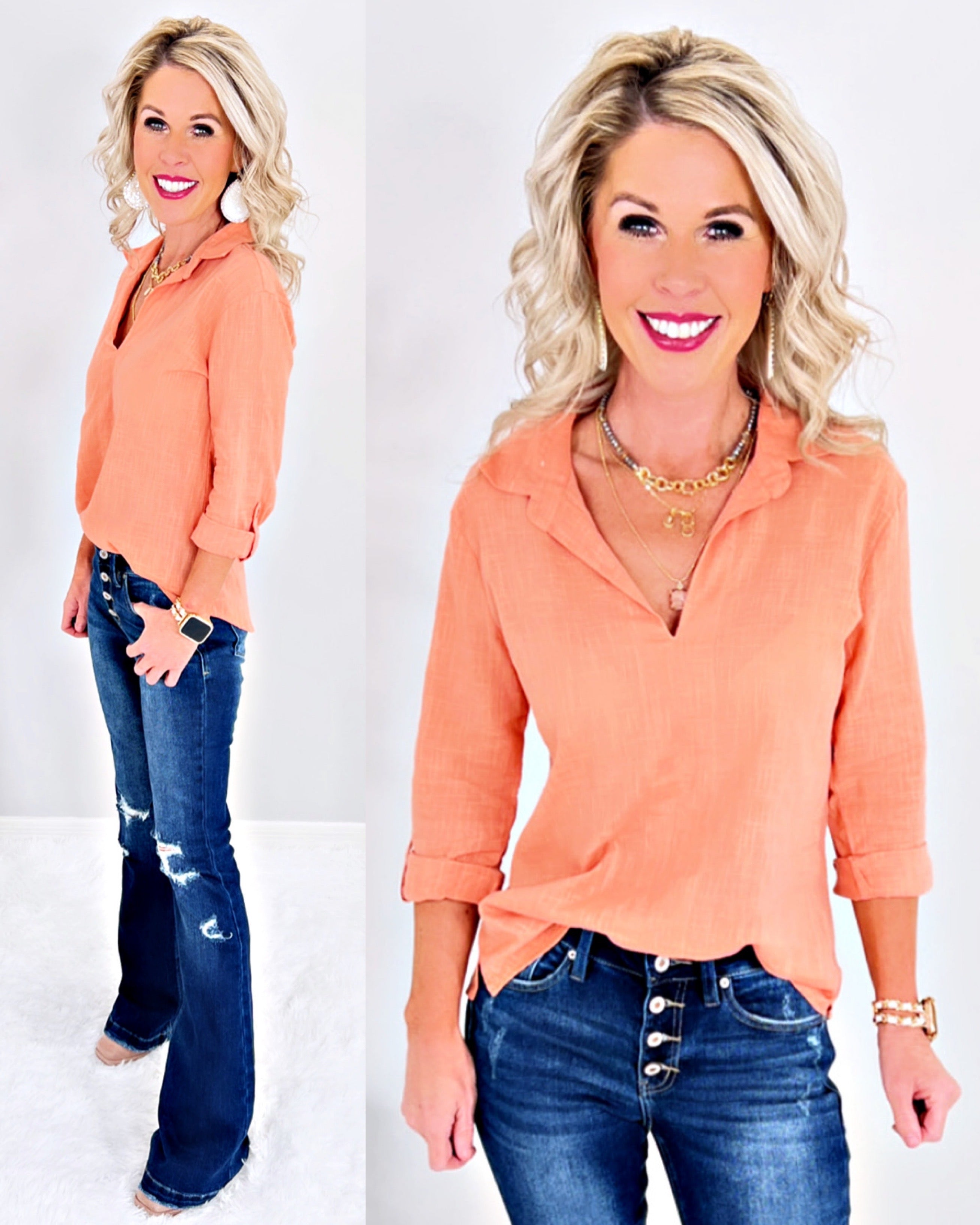 In This Moment Peach Top-flannel-privityboutique-Privity Boutique, Women’s Fashion Boutique in Mesa, Arizona