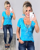 BASIC BURNOUT DEEP V-NECK TEE - SKY BLUE-Top-privityboutique.com-Privity Boutique, Women’s Fashion Boutique in Mesa, Arizona