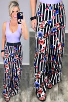 Striped with Floral Pants - Black-palazzo-privityboutique.com-Privity Boutique, Women’s Fashion Boutique in Mesa, Arizona