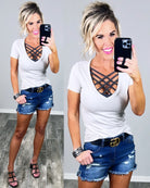 BASIC SHORT SLEEVE DEEP V TEE - SILK-Top-privityboutique.com-Privity Boutique, Women’s Fashion Boutique in Mesa, Arizona