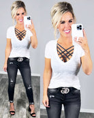 BASIC BURNOUT DEEP V-NECK TEE - WHITE-Top-privityboutique.com-Privity Boutique, Women’s Fashion Boutique in Mesa, Arizona