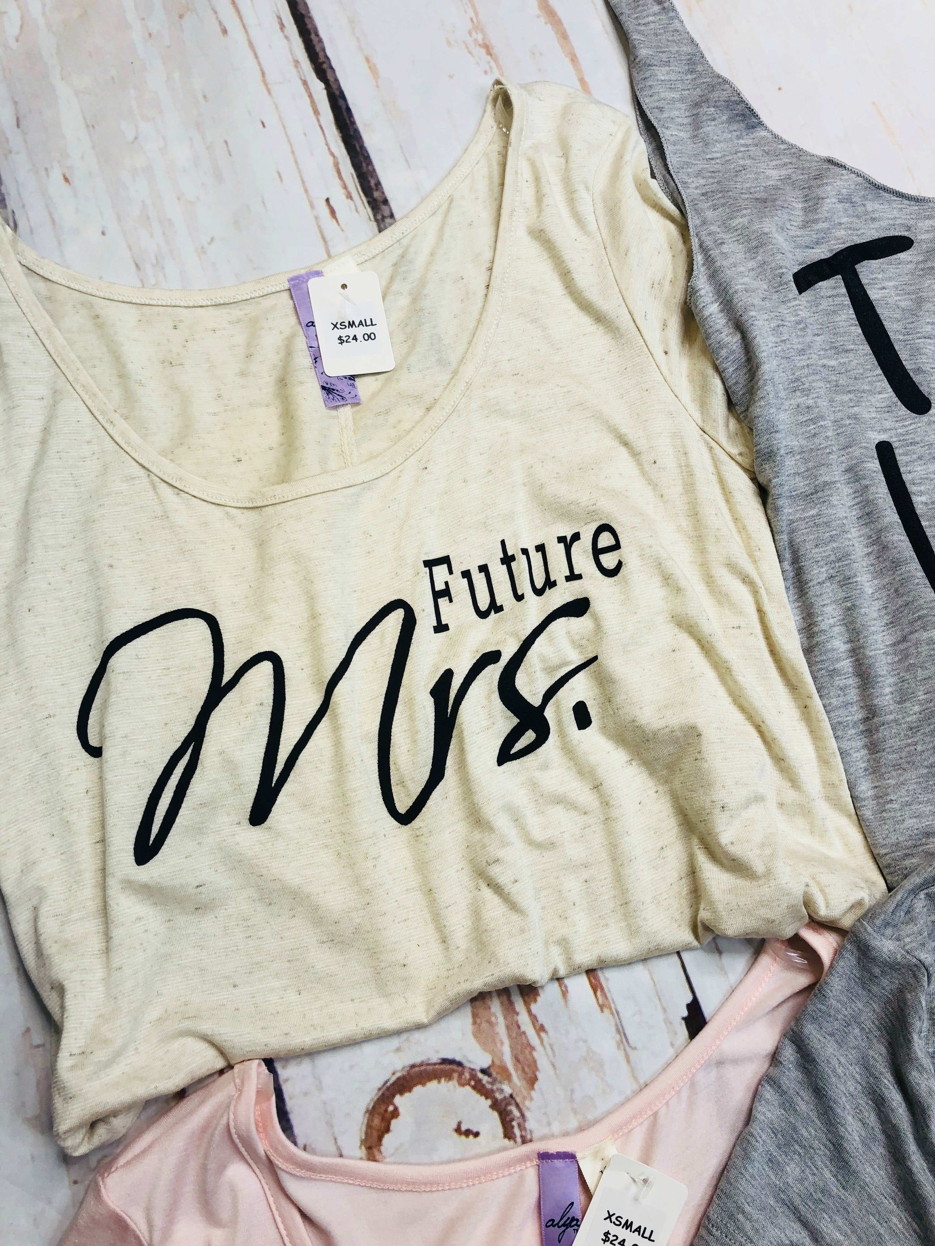 Future Mrs. Short Sleeve Graphic Tee: Oatmeal-Top-privityboutique.com-Privity Boutique, Women’s Fashion Boutique in Mesa, Arizona